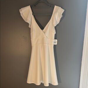 Altar'd State Cream Ruffled A-line Mini Dress